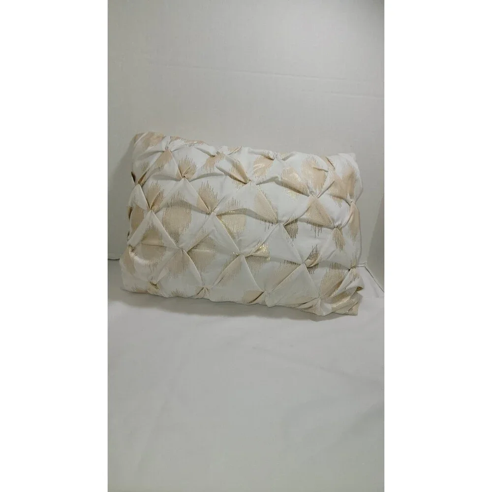 White Gold Brushed Throw Pillow Diamond Pattern Luxury Decorative Rectangle